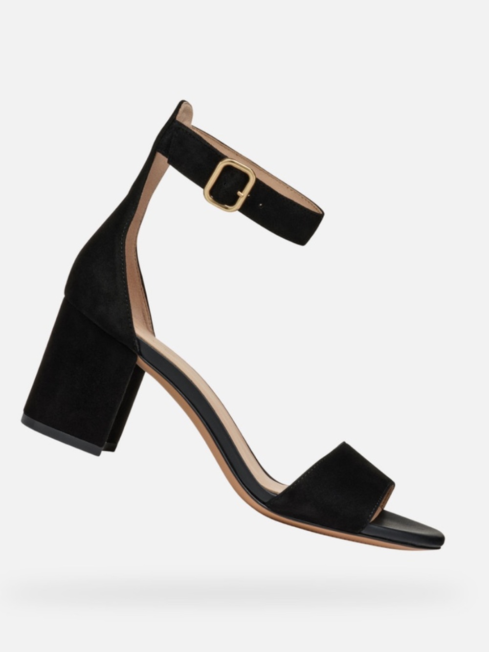 Little Burgundy~ Black Suede Open-Toe Ankle-Strap Block Heels